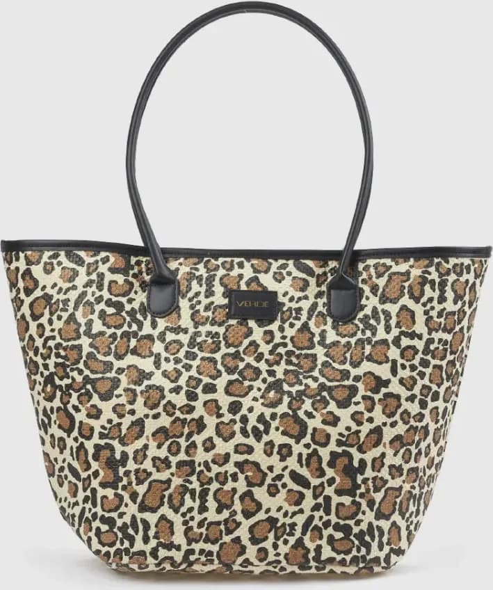 Borsa mare in paglia motivo leopardato | Verde Fashion in prodotto You Store - Messina, commercioVirtuoso.it