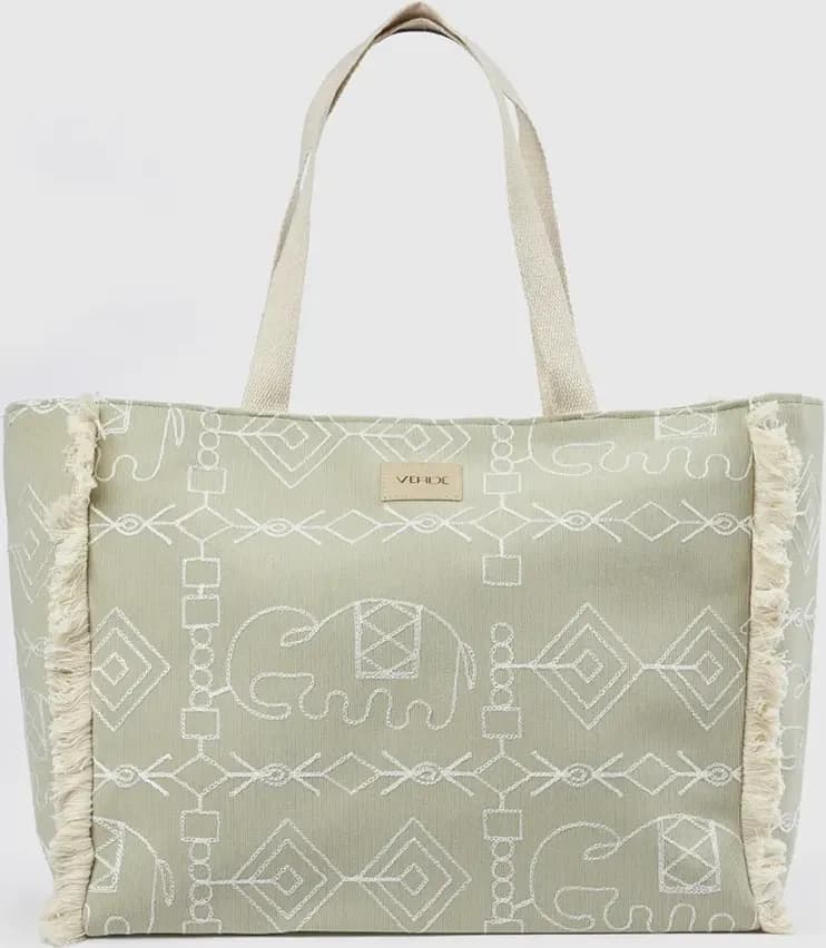 Borsa mare in tessuto stampa etnica | Verde Fashion in prodotto You Store - Messina, commercioVirtuoso.it