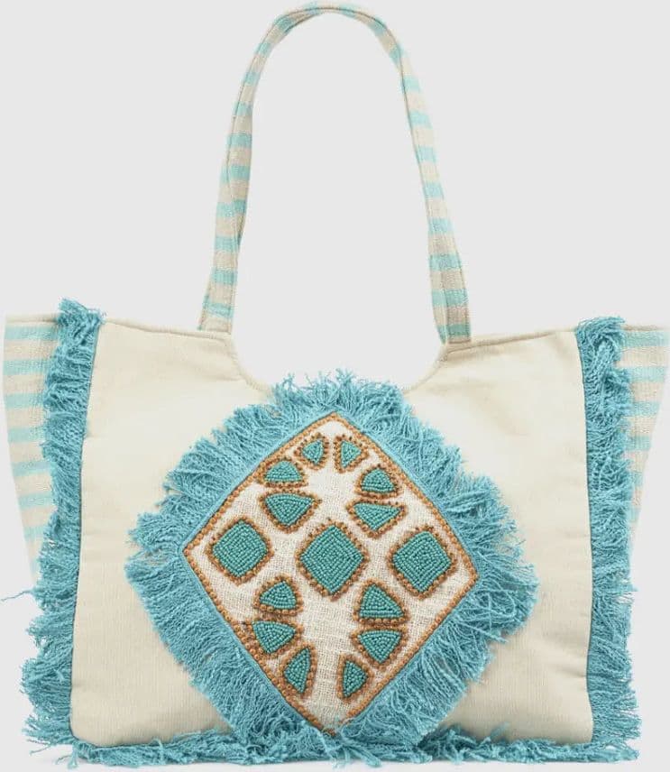 Borsa mare in cotone dettaglio centrale | Verde Fashion in prodotto You Store - Messina, commercioVirtuoso.it