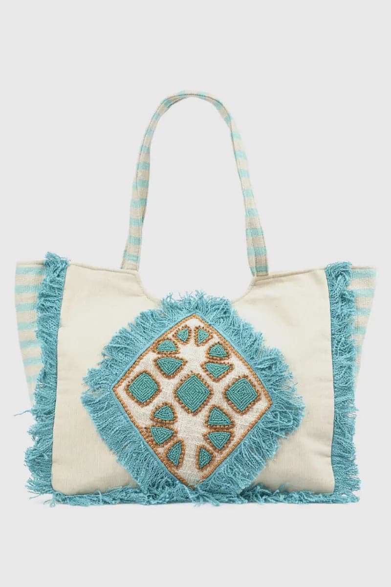 Borsa mare in cotone dettaglio centrale | Verde Fashion in prodotto You Store - Messina, commercioVirtuoso.it