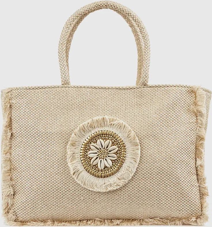 Borsa mare in cotone dettaglio conchiglie | Verde Fashion in prodotto You Store - Messina, commercioVirtuoso.it
