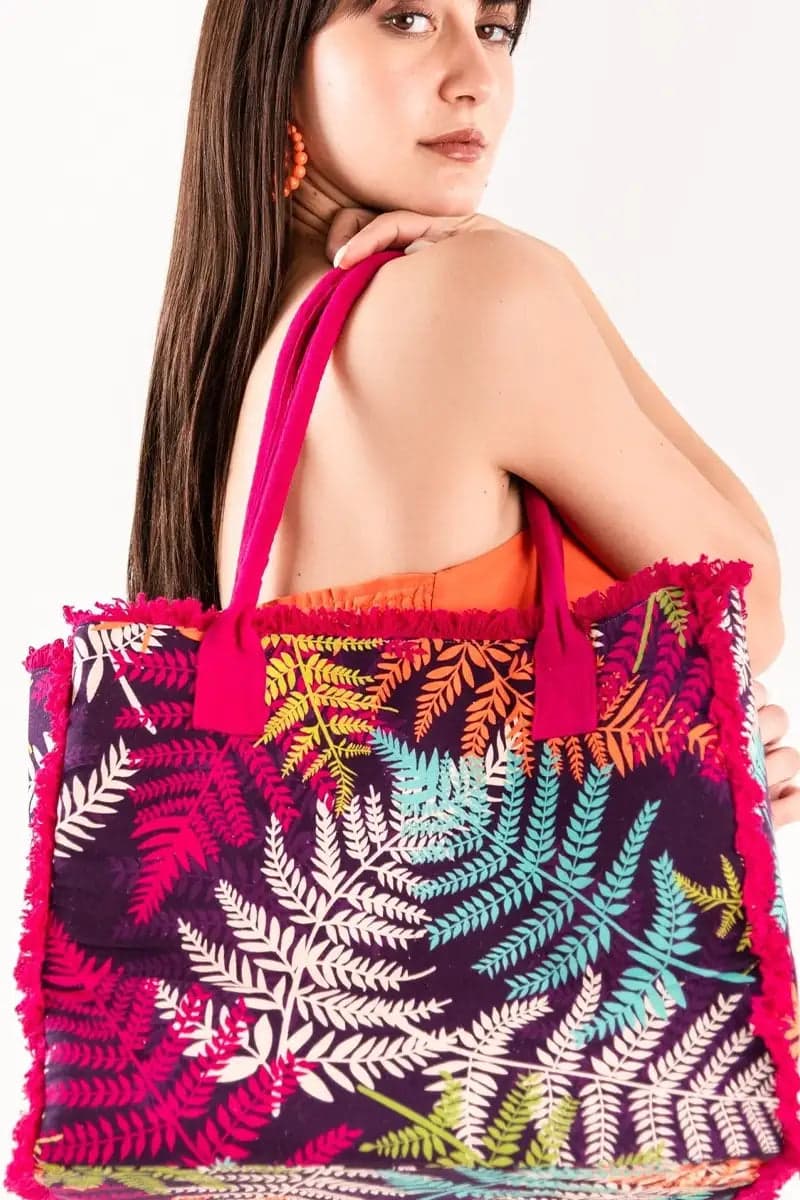 Borsa mare in cotone stampa foliage | MYA ACCESSORIES in prodotto You Store - Messina, commercioVirtuoso.it