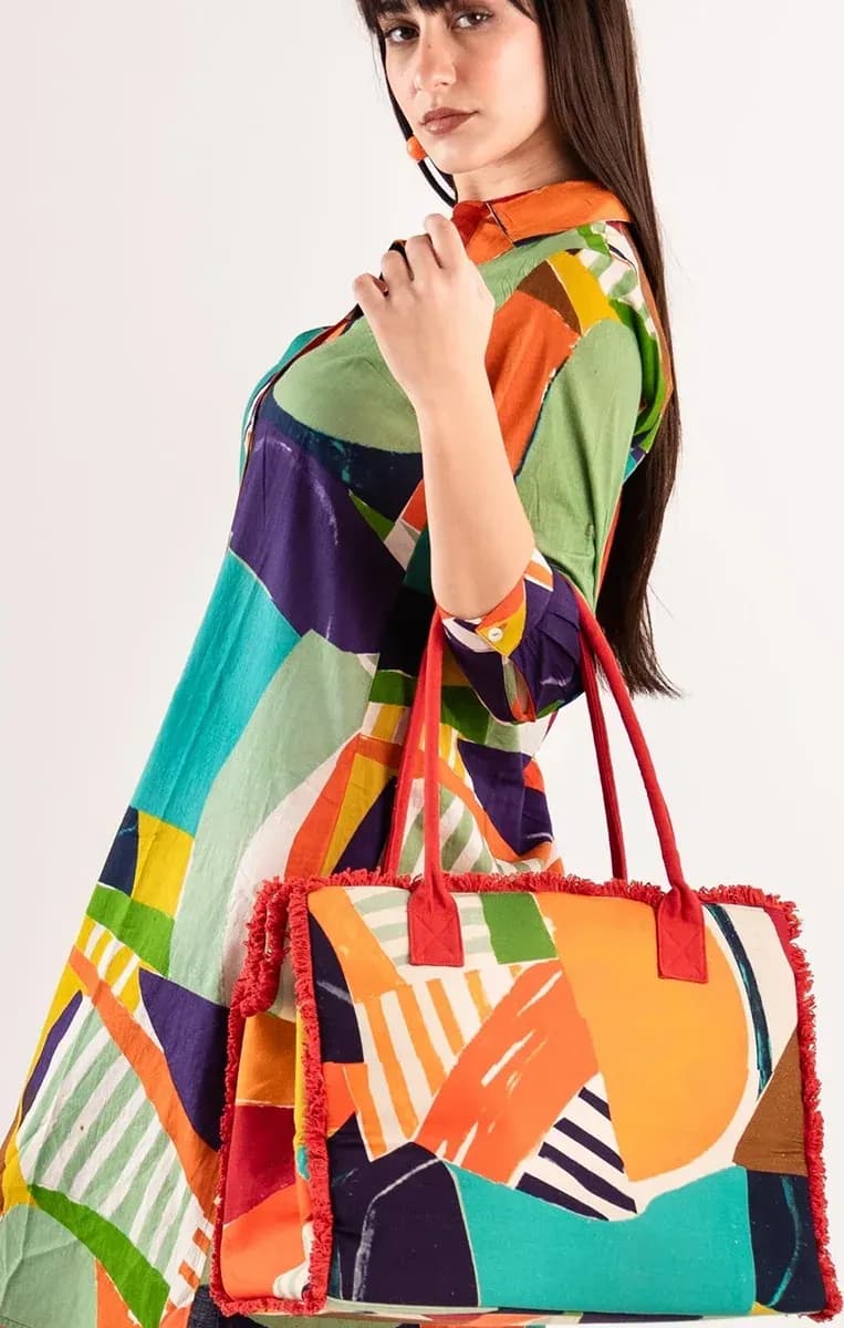 Borsa mare in cotone Abstract Art | MYA ACCESSORIES in prodotto You Store - Messina, commercioVirtuoso.it