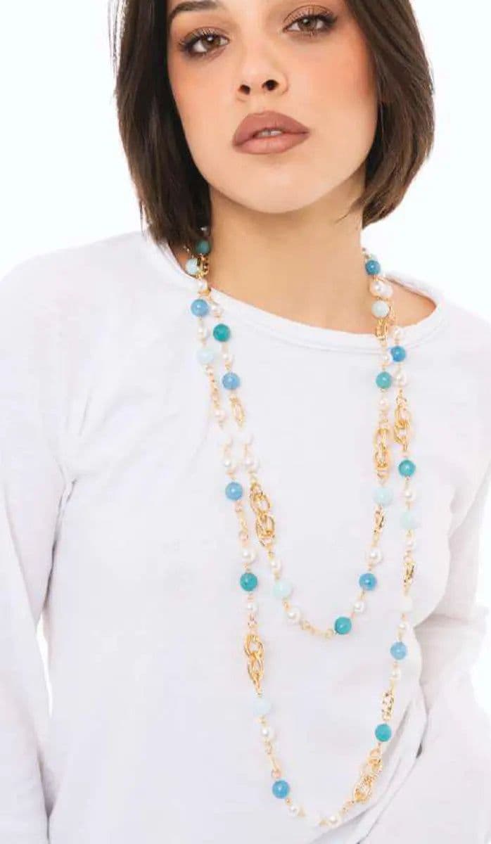 Collana lunga catena con sfere perlate | MYA ACCESSORIES in prodotto You Store - Messina, commercioVirtuoso.it