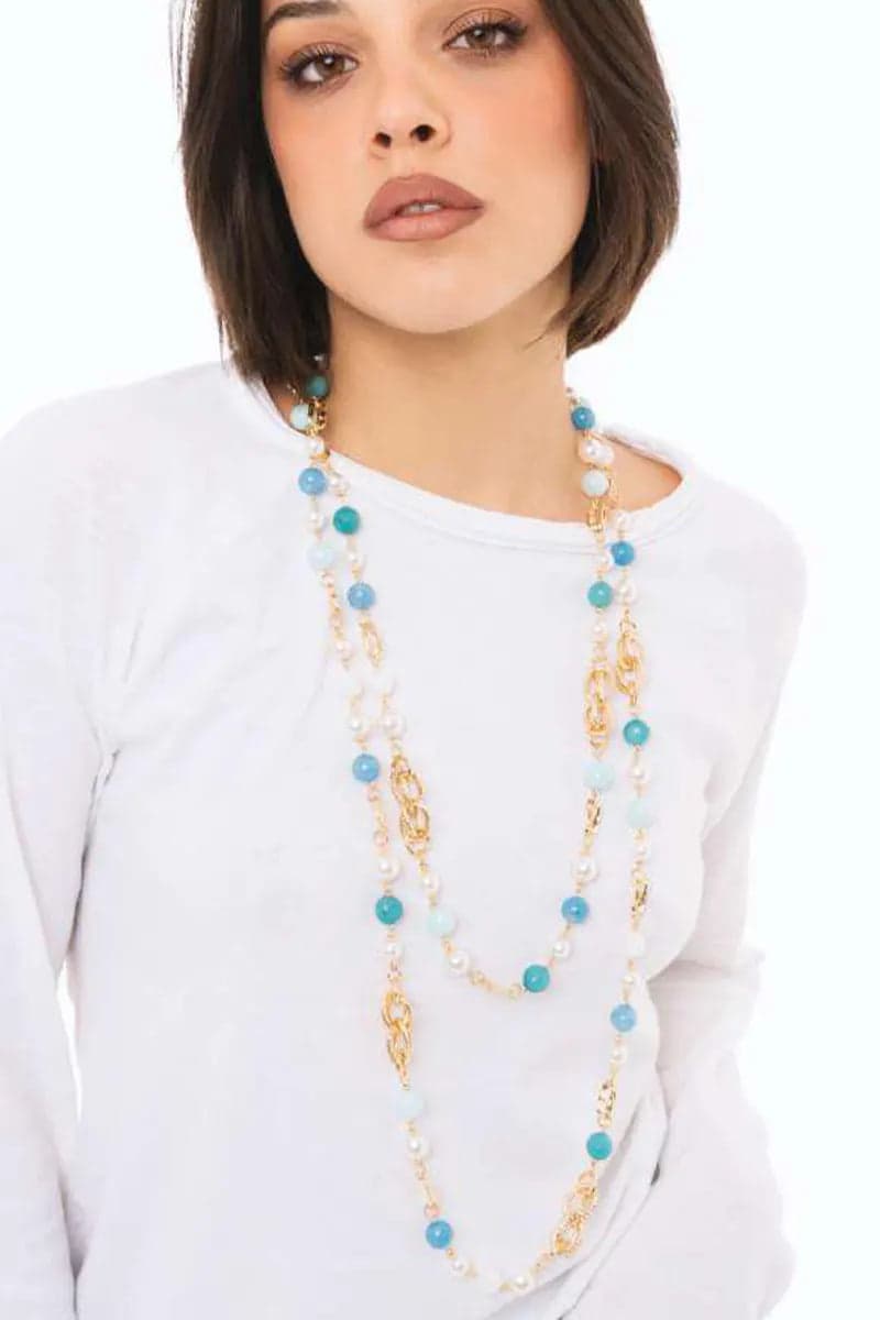 Collana lunga catena con sfere perlate | MYA ACCESSORIES in prodotto You Store - Messina, commercioVirtuoso.it