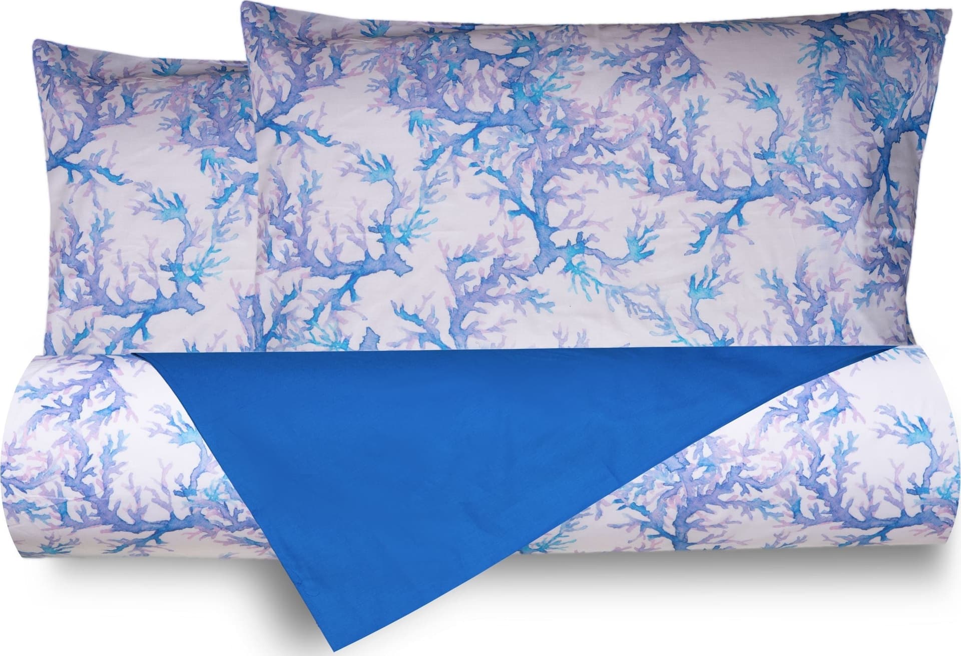 Set Copripiumino federe bifaccia Doubleface parure Copripiumino Stampa Digitale 100% Cotone Made in Italy CORALLI ACQUERELLO BLUETTE in Set copripiumini e federe Vanita di raso - Sesto San Giovanni, commercioVirtuoso.it