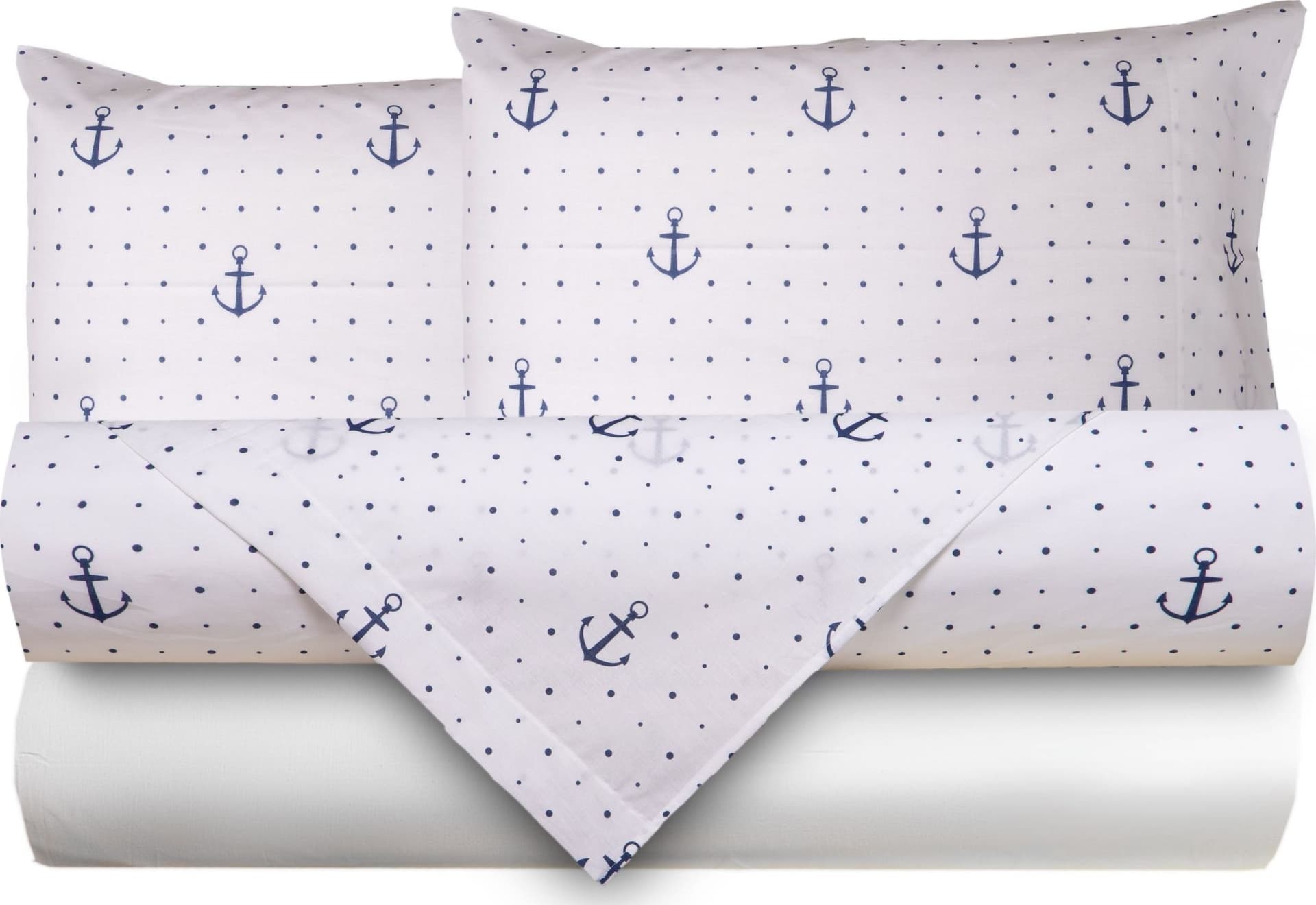 Completo letto lenzuola federe bifaccia double face stampa digitale in cotone made in italy ANCORE / BIANCO in Set di lenzuola e federe Vanita di raso - Sesto San Giovanni, commercioVirtuoso.it