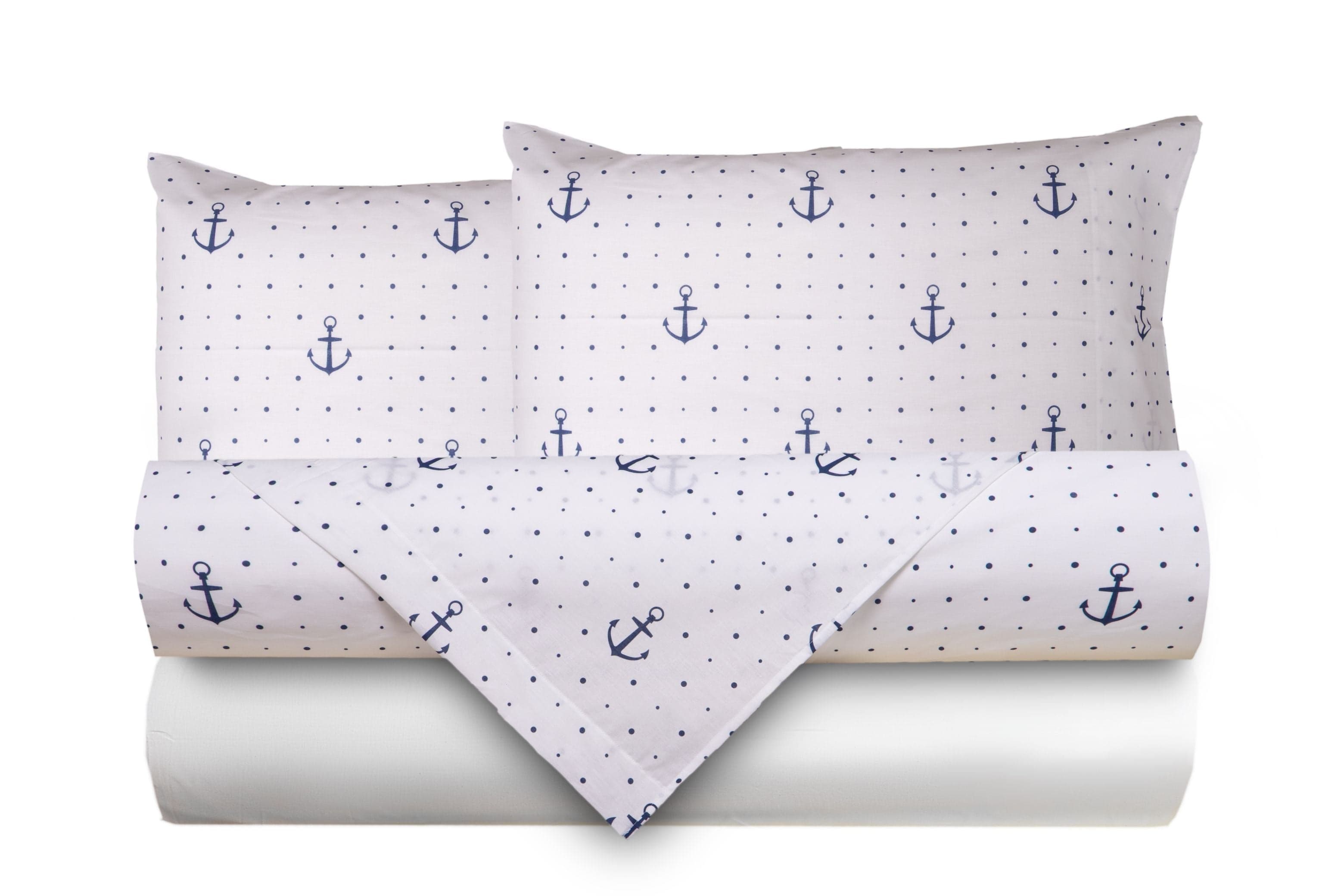 Completo letto lenzuola federe bifaccia double face stampa digitale in cotone made in italy ANCORE / BIANCO in Set di lenzuola e federe Vanita di raso - Sesto San Giovanni, commercioVirtuoso.it