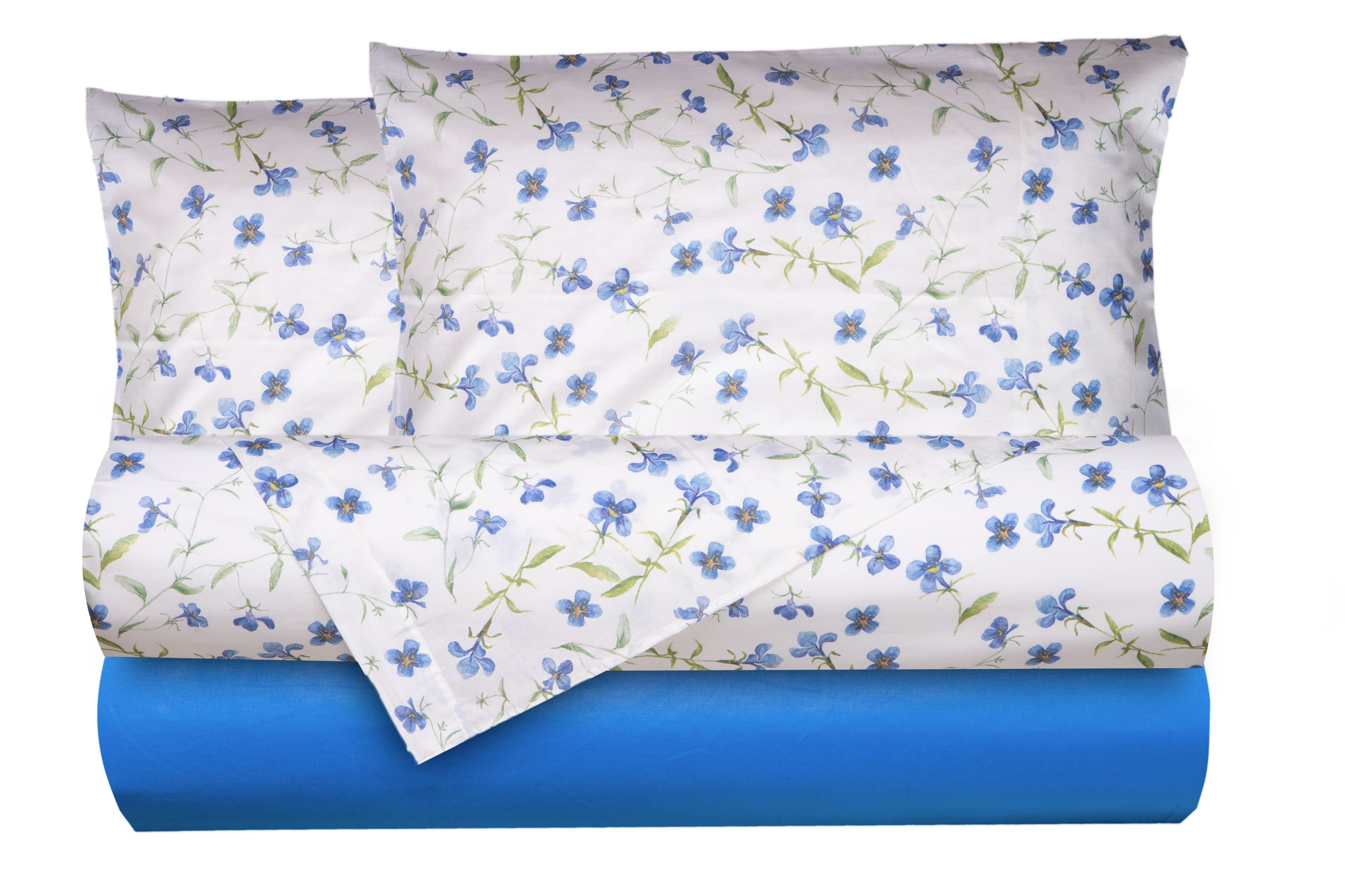 Completo letto lenzuola federe bifaccia double face stampa digitale in cotone made in italy RICORDI/BLUETTE in Set di lenzuola e federe Vanita di raso - Sesto San Giovanni, commercioVirtuoso.it