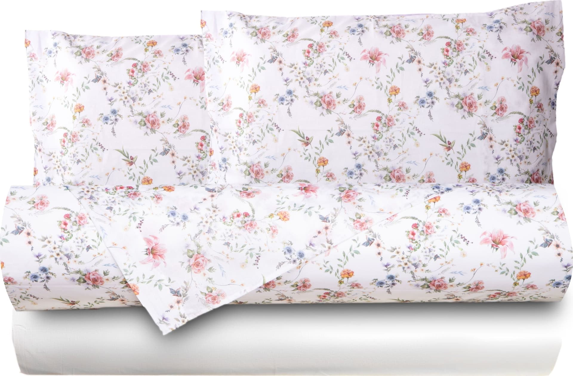 Completo letto lenzuola federe bifaccia double face stampa digitale in cotone made in italy SOTTOBOSCO/BIANCO in Set di lenzuola e federe Vanita di raso - Sesto San Giovanni, commercioVirtuoso.it