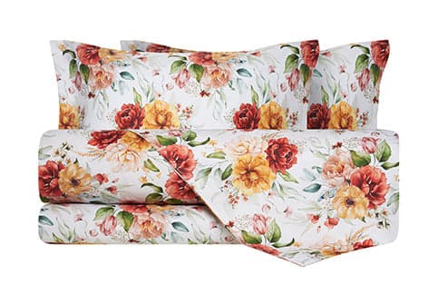 Completo letto lenzuola stampato stampa fantasia in raso di puro di cotone made in Italy Matrimoniale Sara in Set di lenzuola e federe Vanita di raso - Sesto San Giovanni, commercioVirtuoso.it