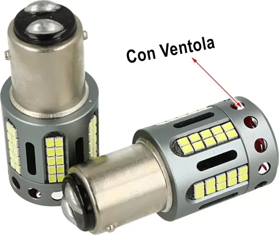 COPPIA LAMPADINE LED CON VENTOLA CANBUS NO ERRORE P21/5W 1157 BAY15D DOPPIO FILAMENTO ROSSO STOP in Indicatori di direzione Solgeny - Besate, commercioVirtuoso.it