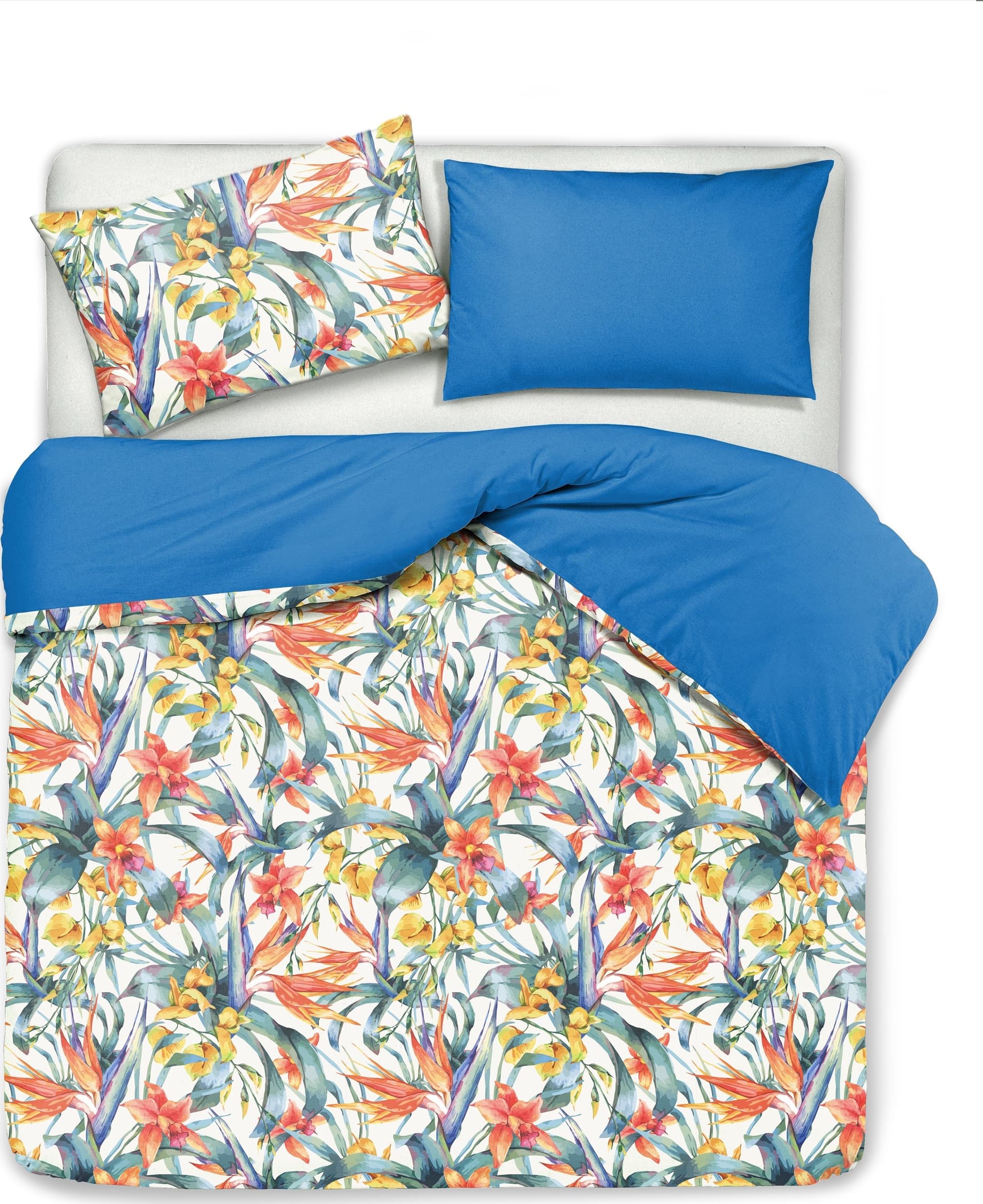Set Copripiumino federe bifaccia Doubleface parure Copripiumino Stampa Digitale 100% Cotone Made in Italy TROPICI/BLUETTE in Set copripiumini e federe Vanita di raso - Sesto San Giovanni, commercioVirtuoso.it