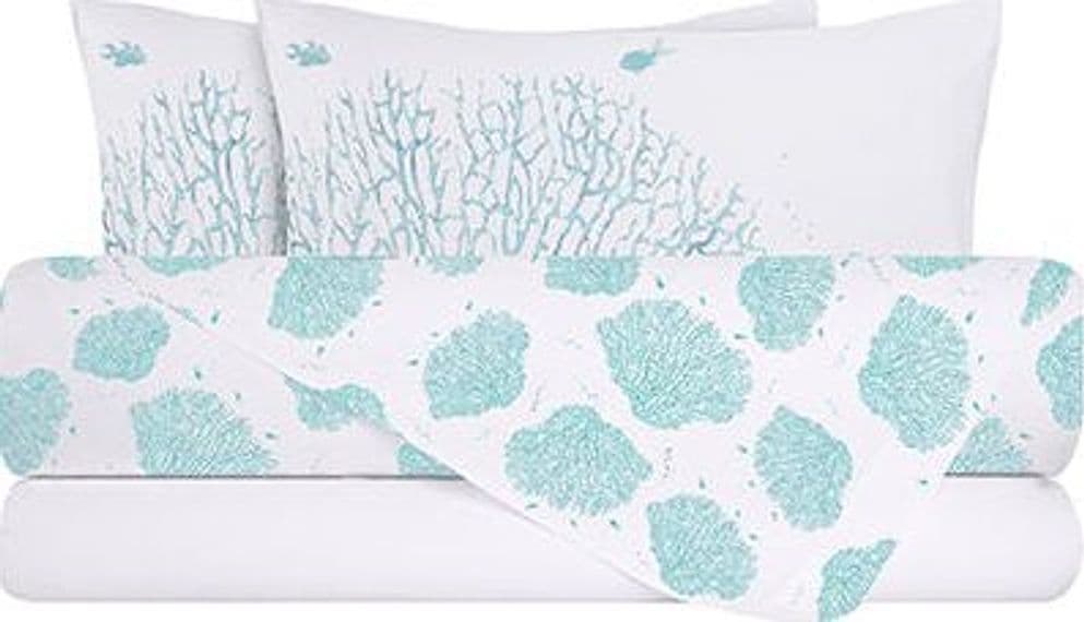 Completo letto lenzuola federe bifaccia double face stampa digitale in cotone made in italy CORALLI TRE PESCI AZZURRO/BIANCO in Set di lenzuola e federe Vanita di raso - Sesto San Giovanni, commercioVirtuoso.it