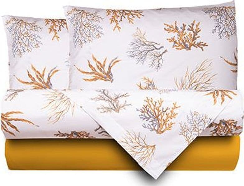 Completo letto lenzuola federe bifaccia double face stampa digitale in cotone made in italy OCEANO BIANCO/ SENAPE in Set di lenzuola e federe Vanita di raso - Sesto San Giovanni, commercioVirtuoso.it