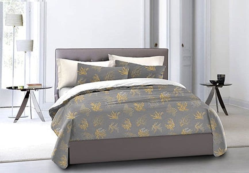 Set Copripiumino Federe Bifaccia Coralli Ocra Fondo Grigio Parure Copripiumino in Cotone Made in Italy OCEANO GRIGIO / Grigio Perla in Set copripiumini e federe Vanita di raso - Sesto San Giovanni, commercioVirtuoso.it