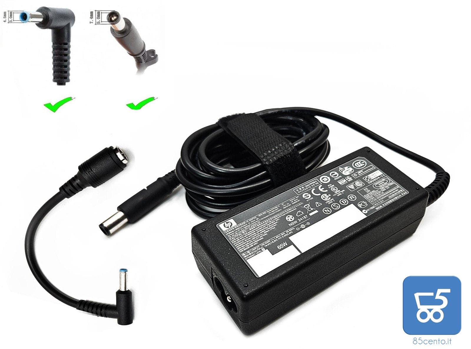 Caricabatterie Originale HP per Notebook Laptop Portatili Mini PC Tiny da 65W 19,5 V 3,33A + Adattatore da 7,4x5mm a 4,5x3mm - Prodotto Nuovi senza cavo alimentazione in 85cento.it - Potenza, commercioVirtuoso.it