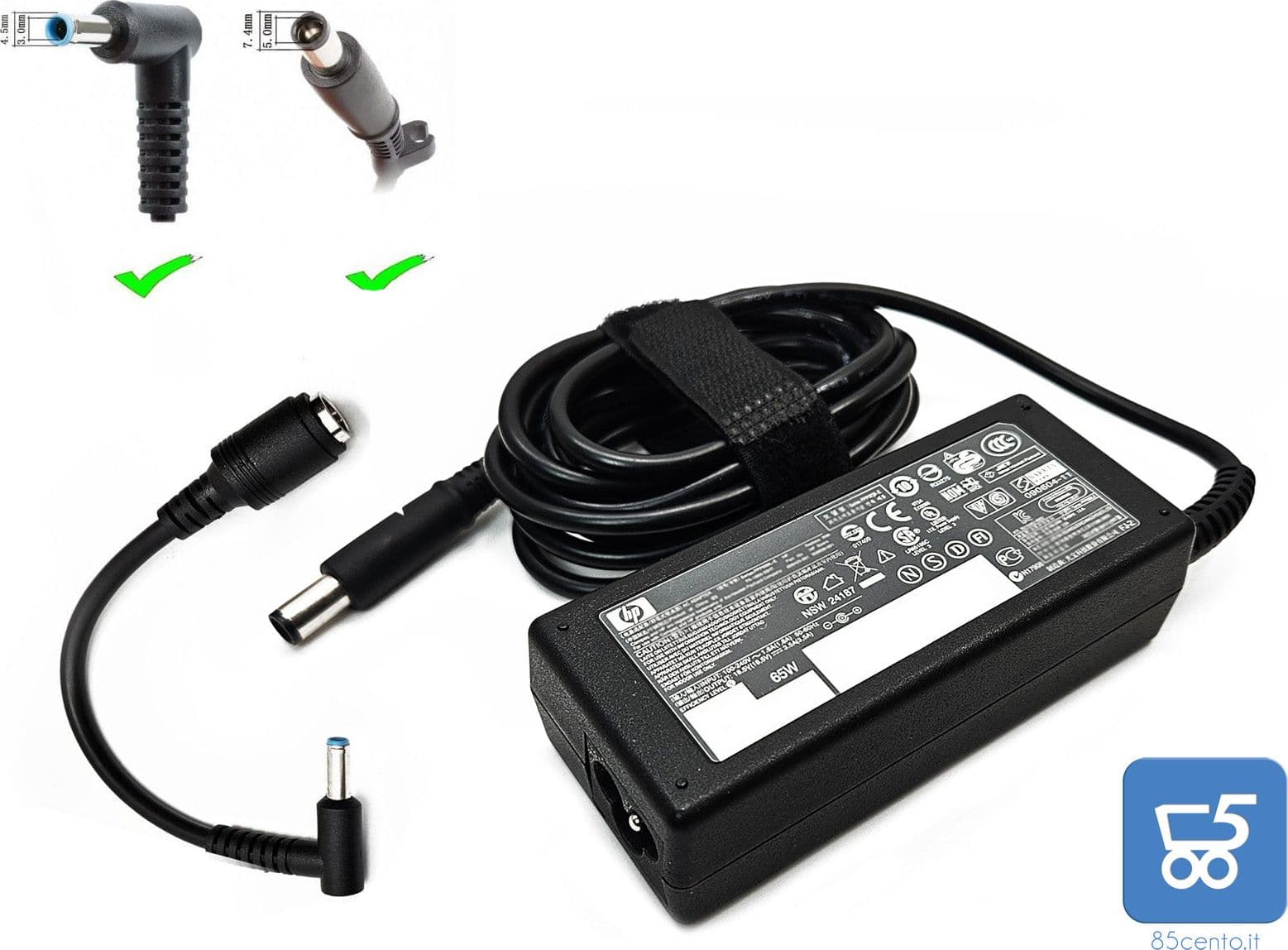 Caricabatterie Originale HP per Notebook Laptop Portatili Mini PC Tiny da 65W 19,5 V 3,33A + Adattatore da 7,4x5mm a 4,5x3mm - Prodotto Nuovi senza cavo alimentazione in 85cento.it - Potenza, commercioVirtuoso.it