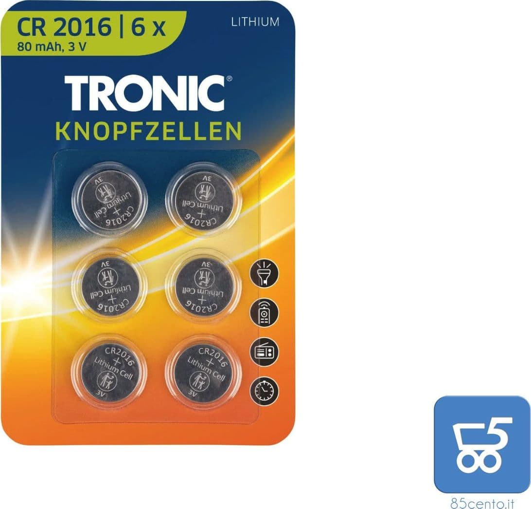 Confezione da 6 Batterie Litio Monouso Cr2016 pila tampone radiocomandi dispositivi elettronici in Pile monouso 85cento.it - Potenza, commercioVirtuoso.it
