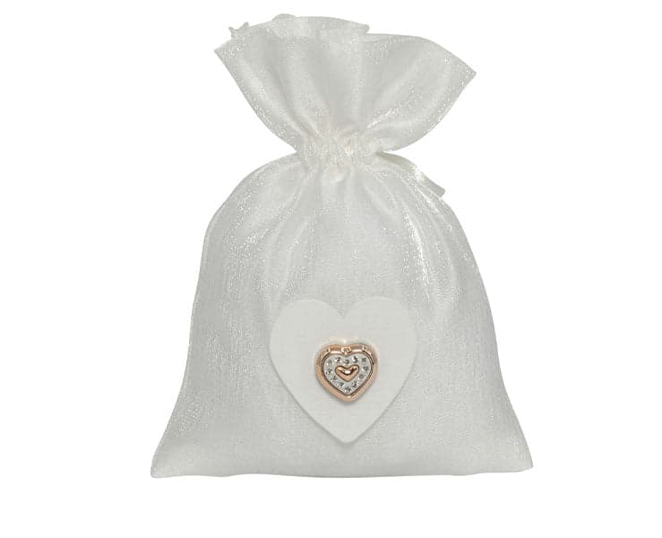 Sacchetto Matrimonio Harmony lucido cun cuore legno e strass Cotone in Sacchetti da regalo The King Luxury - San Marcellino, commercioVirtuoso.it