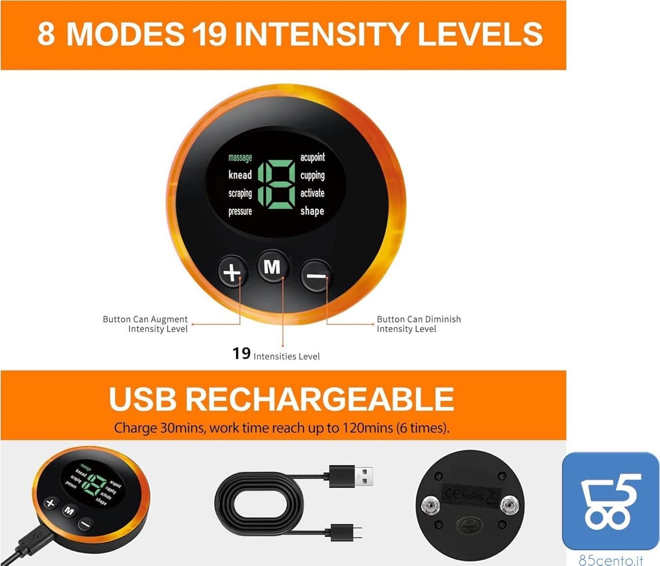Elettrostimolatore di Ricambio per Sistemi EMS 8 Modalità 19 Intensità coon Cavo USB di Ricarica in Accessori per stimolatori muscoli e nervi 85cento.it - Potenza, commercioVirtuoso.it