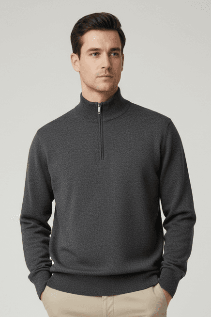 Maglia uomo Gran Sasso - Lupetto Mezza Zip 100% Lana vergine Colore Grigio scuro Made in Italy in Maglioni Couture - Sestu, commercioVirtuoso.it