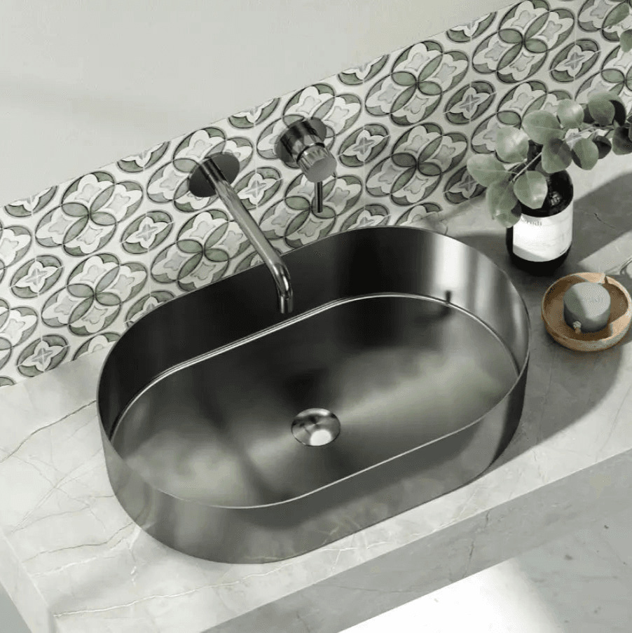 Lavabo Da Appoggio In Acciaio Inox 55x35 - Canna Di Fucile - Shopbagno.it