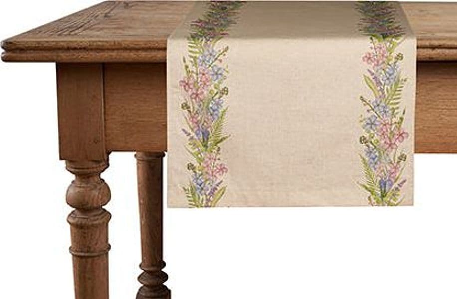 Runner da tavola in misto lino stampa floreale fiori morbido resistente elegante made in italy FIORI DI CAMPO - Vanita di raso