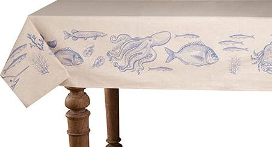 Tovaglia in misto lino stampato morbida resistente elegante made in italy MARE BLU - Vanita di raso