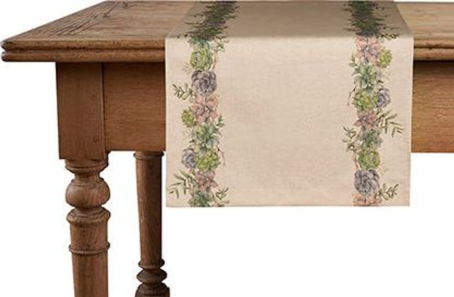 Runner da tavola in misto lino stampa floreale fiori morbido resistente elegante made in italy SUCCULENTE - Vanita di raso