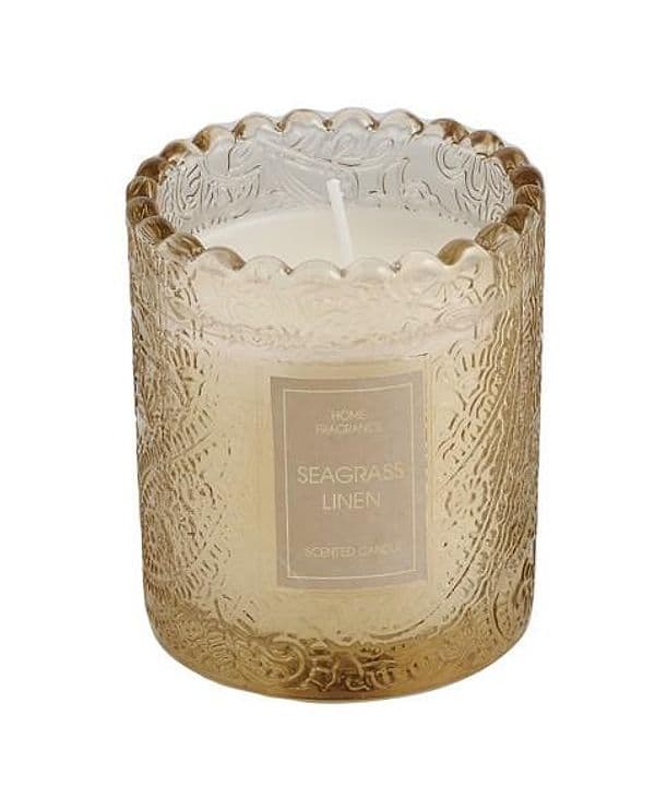 Candela profumata grande in vetro color ambra Special Gifts, altezza 9 cm, diametro 9 cm, con scatola regalo, ideale come bomboniera elegante.