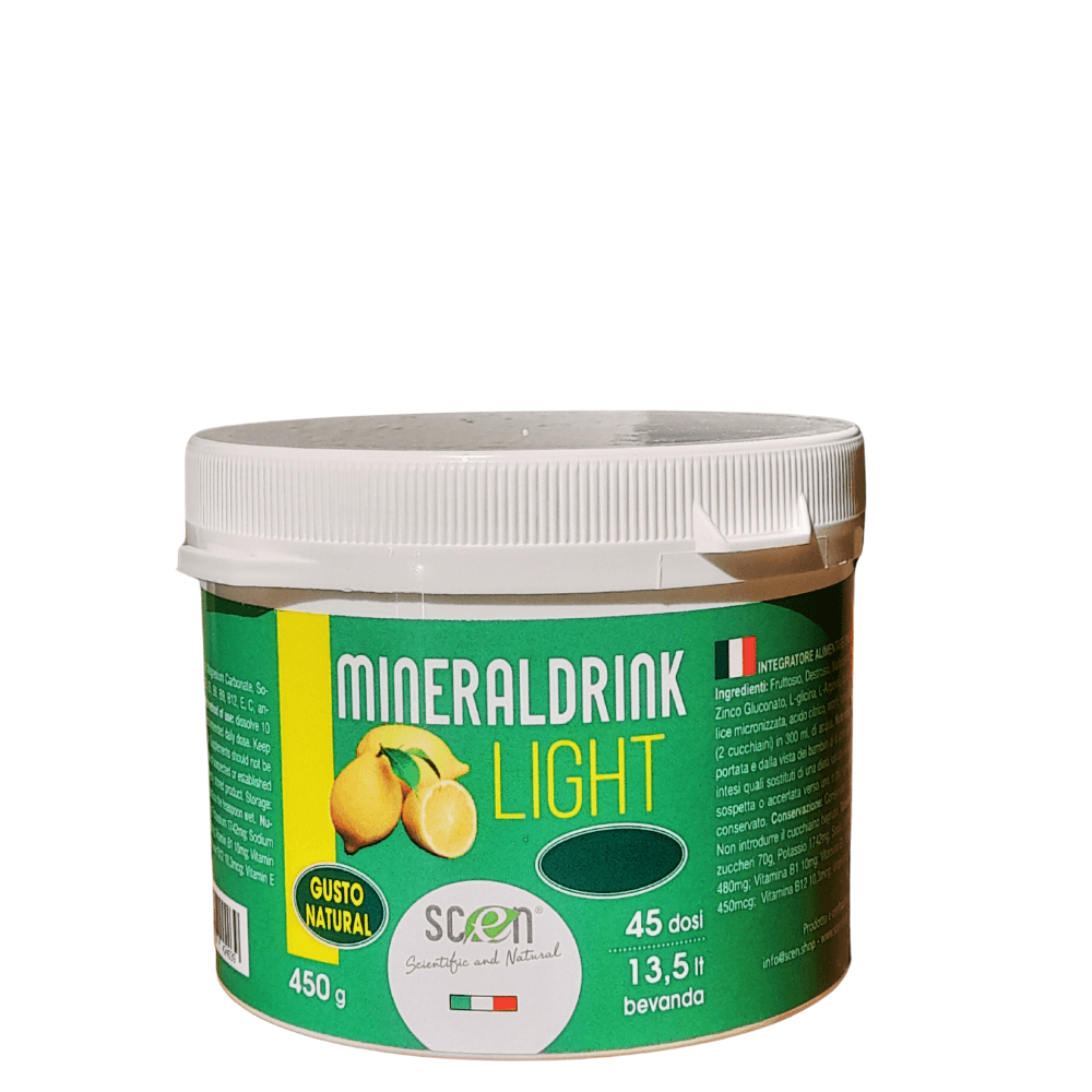 Mineraldrink light - Scen - 450 gr di Sali minerali e vitamine In polvere - gusto arancia, 45 dosi per 13,5 litri di bevanda in Bevande energetiche Scen Scientific and Natural - Poggibonsi, commercioVirtuoso.it