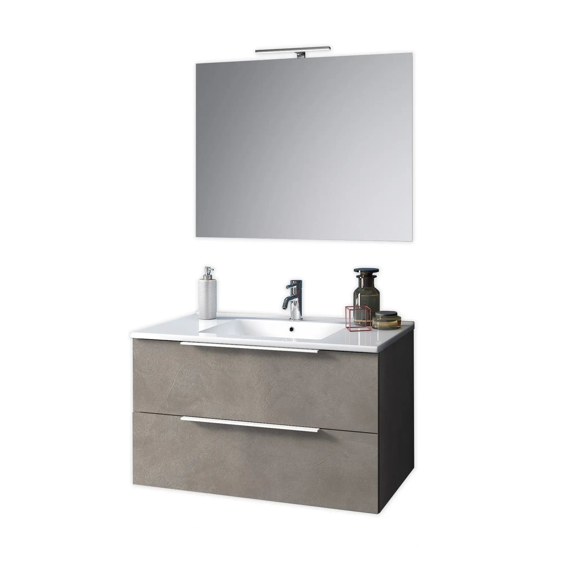 Composizione Bagno 80cm Sospesa Con Due Cassetti E Specchio Con Lampada in Mobiletti con lavabo Shopbagno.it - Roma, commercioVirtuoso.it
