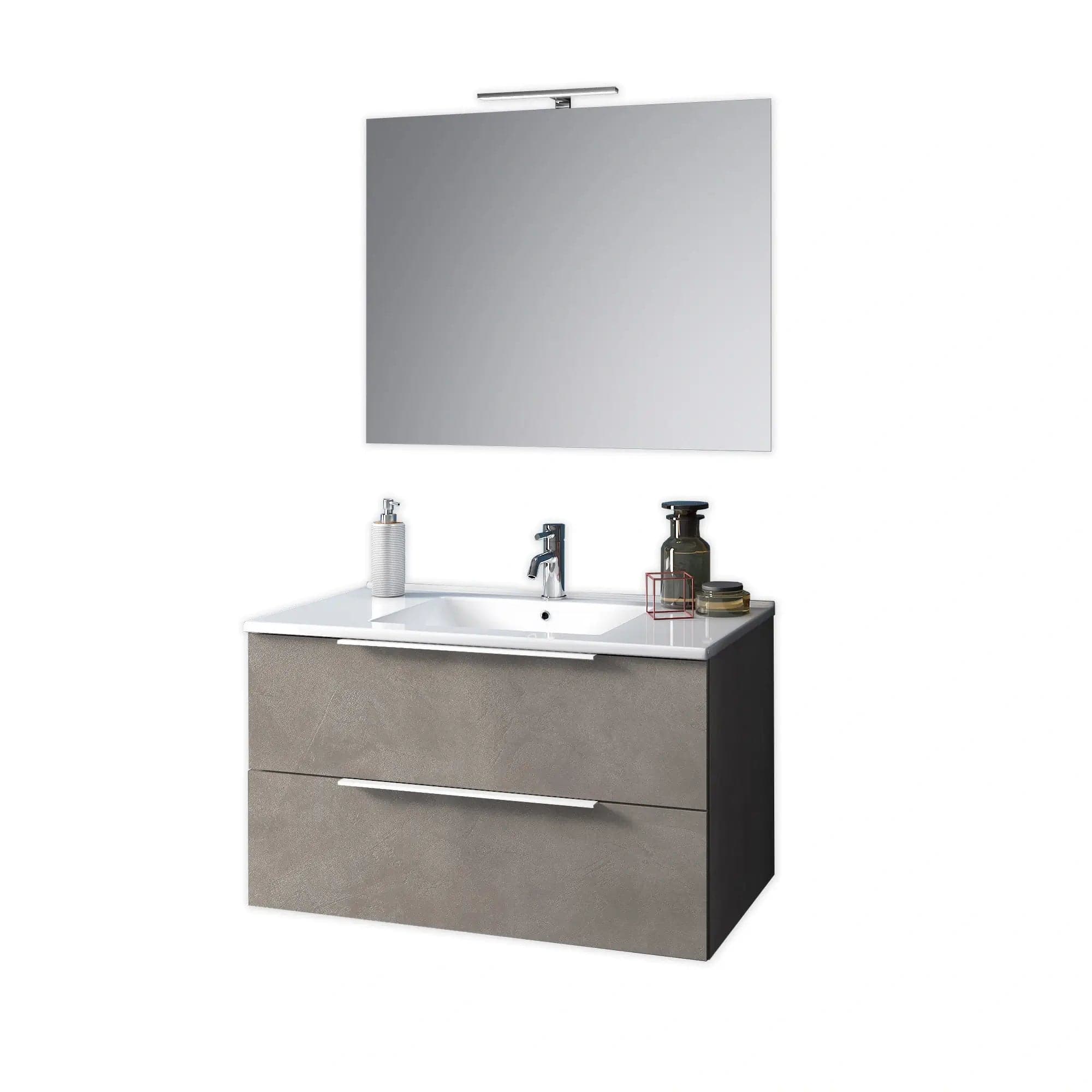 Composizione Bagno 80cm Sospesa Con Due Cassetti E Specchio Con Lampada in Mobiletti con lavabo Shopbagno.it - Roma, commercioVirtuoso.it
