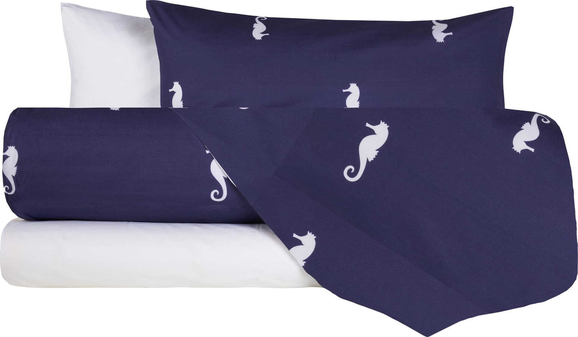 Completo letto lenzuola Cotone Federe Bifaccia cotone made in Italy CAVALLUCCIO MARINO / BIANCO in Set di lenzuola e federe Vanita di raso - Sesto San Giovanni, commercioVirtuoso.it