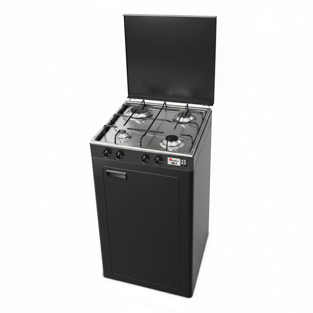 CFParker Fornello Cucina a Gas Gpl / Metano 4 Fuochi Valvola di Sicurezza grigio grafite e piano acciaio inox con Mobile Portabombola mod. 541GSPGPS