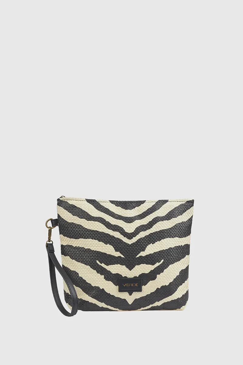 Pochette mare in paglia motivo zebrato | Verde Fashion