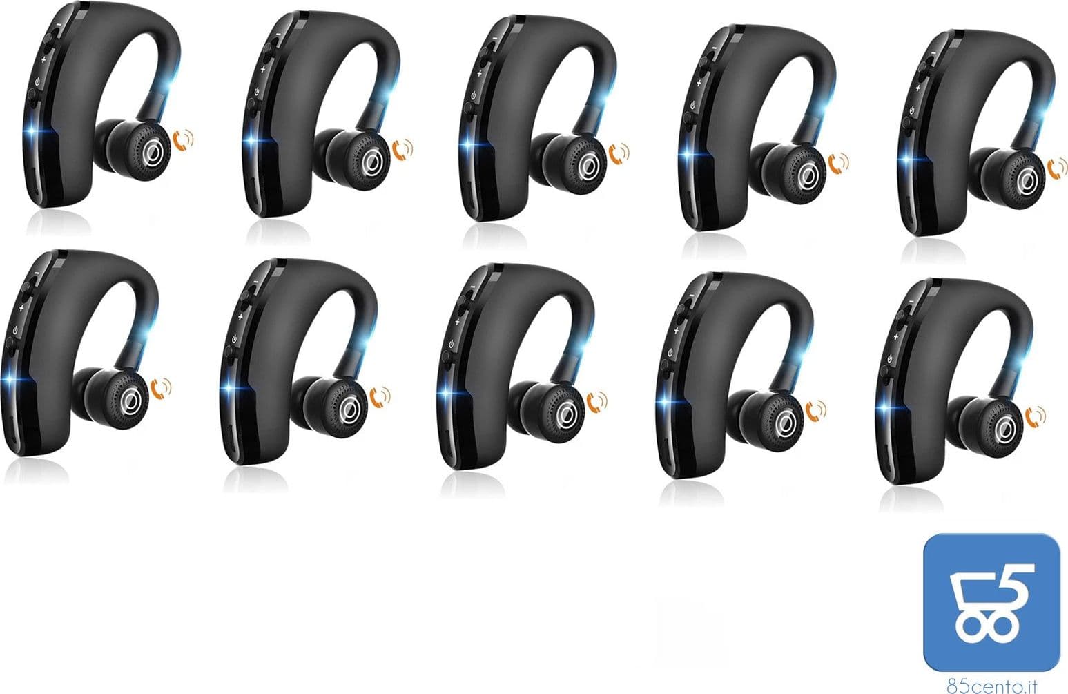 Pack 10 Auricolari Bluetooth Wireless Mono con Microfono HD CVC8.0 Riduzione del Rumore Ruotabile 270° Destro Sinistro