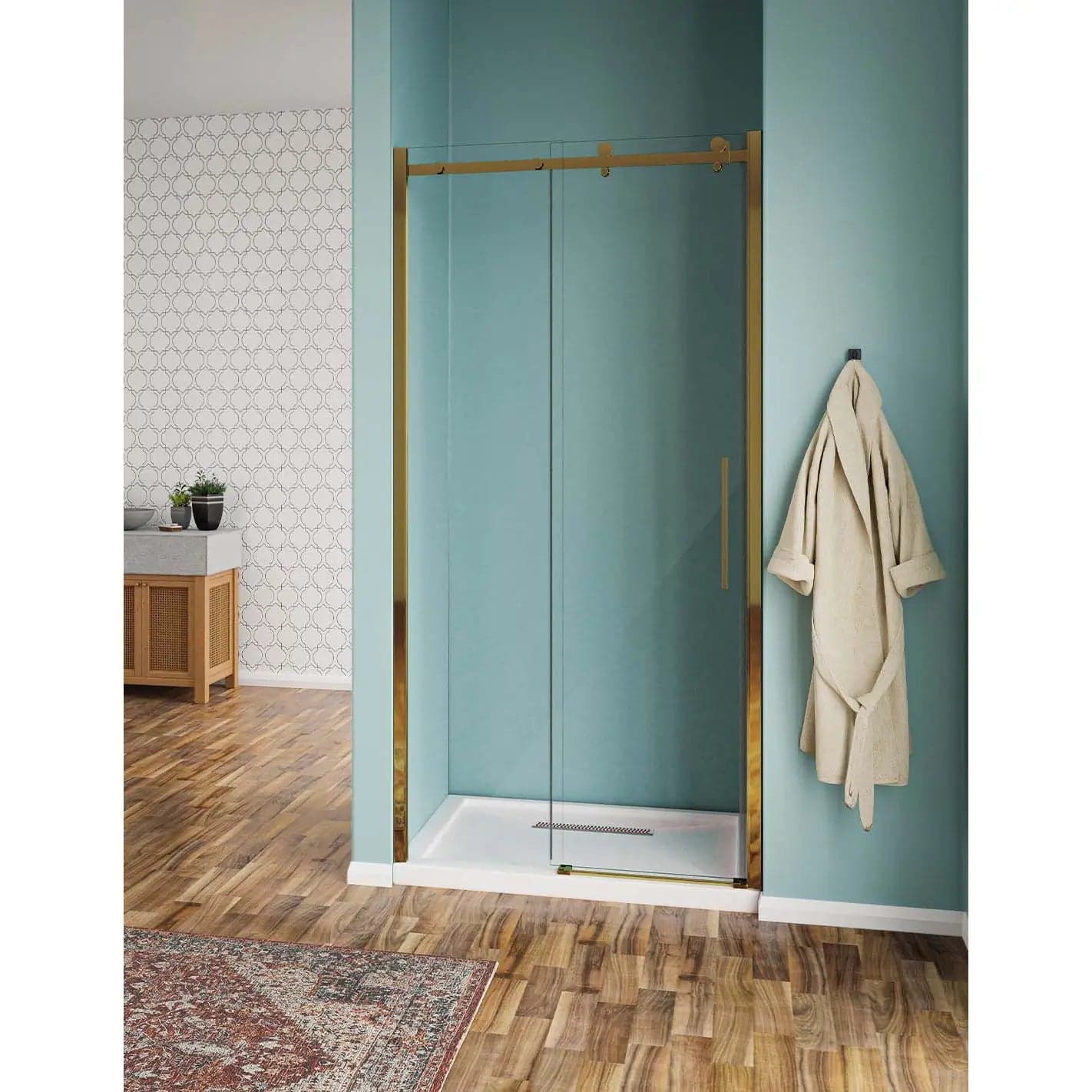 Porta Doccia Oro Scorrevole H190 Trasparente 8mm Acciaio Inox in Porte doccia Shopbagno.it - Roma, commercioVirtuoso.it
