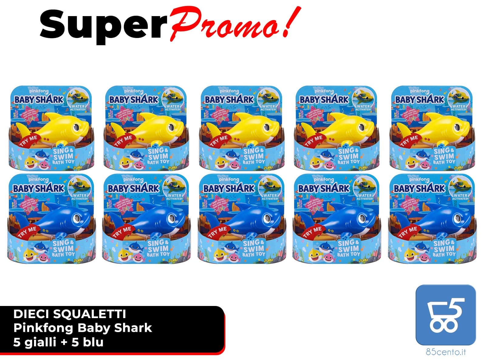 Promo 10 Pezzi Mixed 5 Gialli e 5 Blu Pinkfong Baby Shark Giocattolo da Bagno Canta e Nuota a Batteria per Bambini +18 Mesi - Rivenditore in Giochi per il bagnetto 85cento.it - Potenza, commercioVirtuoso.it