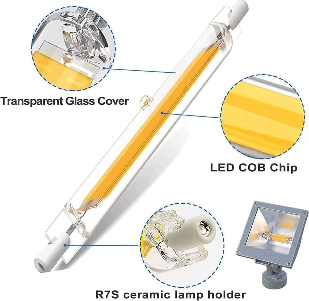 Lampada R7S Led 360° 118mm Dimmerabile Bianco Naturale 12W Rotondo Slim 16mm Basso Consumo 220V in Lampadine a LED Solgeny - Besate, commercioVirtuoso.it