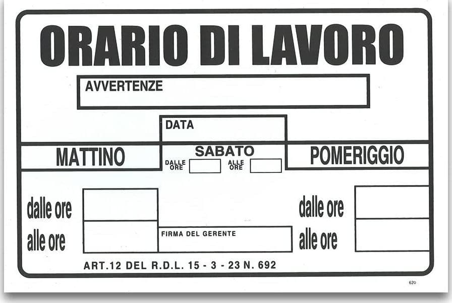 Segnaletica Orario Di Lavoro 30X20 in Segnaletica antinfortunistica Ebricowill - Palermo, commercioVirtuoso.it