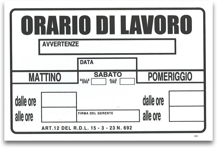 Segnaletica Orario Di Lavoro 30X20 in Segnaletica antinfortunistica Ebricowill - Palermo, commercioVirtuoso.it
