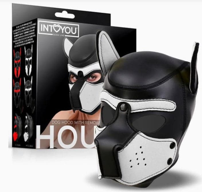 IntoYou BDSM Line Dog Hood White & Black con Museruola Removibile per donna in prodotto Erosdom - Palmi, commercioVirtuoso.it