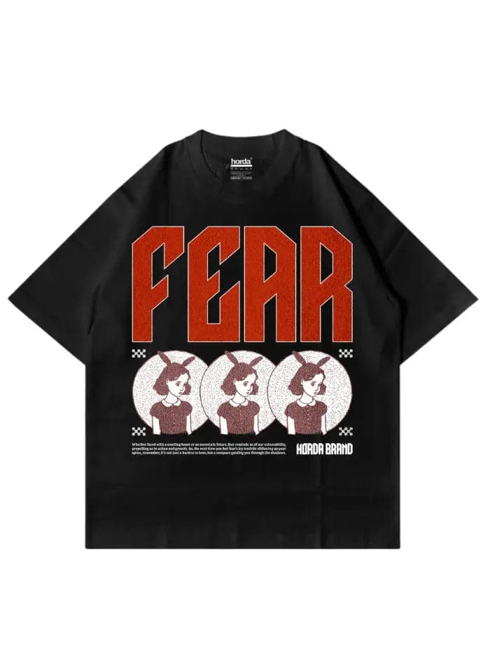 T-Shirt Nera 220gr Fear Oversize Cotone Made in Italy in T-shirt HORDA BRAND - Foiano Della Chiana, commercioVirtuoso.it