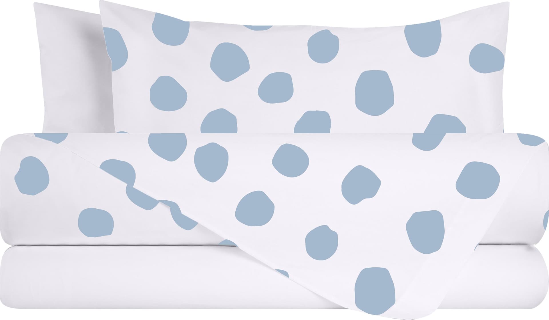 Completo letto lenzuola federe bifaccia double face stampa digitale in cotone made in italy DOT MAXI CELESTE/BIANCO in Set di lenzuola e federe Vanita di raso - Sesto San Giovanni, commercioVirtuoso.it