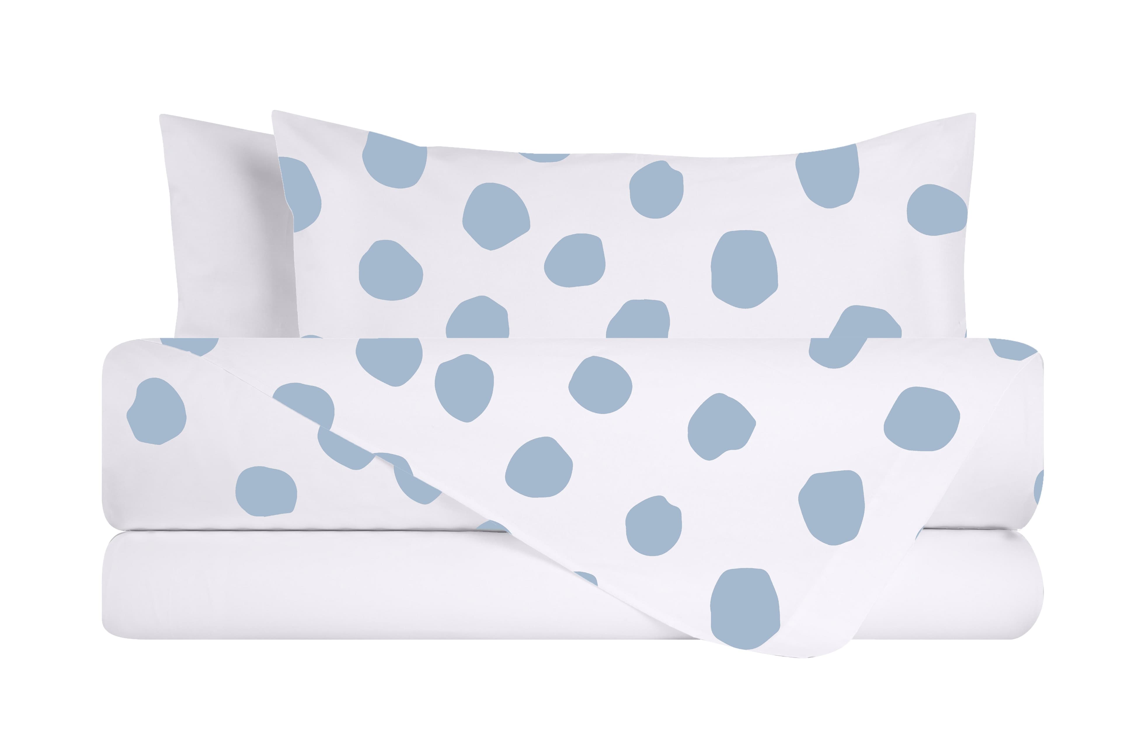 Completo letto lenzuola federe bifaccia double face stampa digitale in cotone made in italy DOT MAXI CELESTE/BIANCO in Set di lenzuola e federe Vanita di raso - Sesto San Giovanni, commercioVirtuoso.it