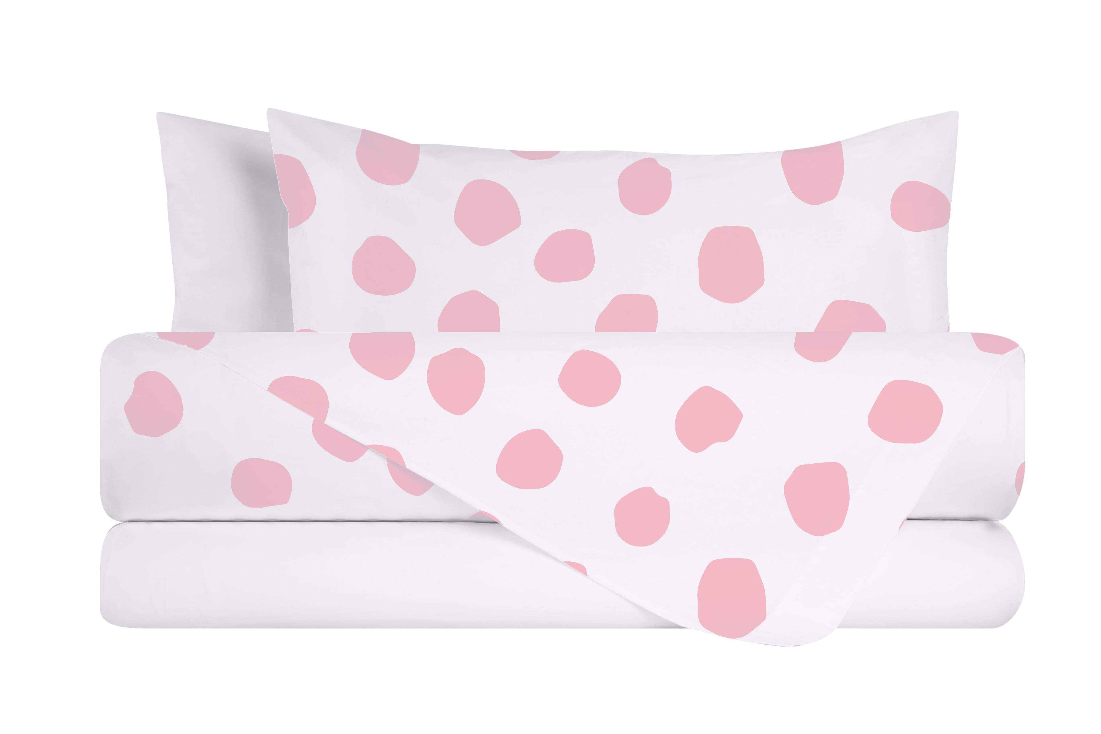 Completo letto lenzuola federe bifaccia double face stampa digitale in cotone made in italy DOT MAXI ROSA/BIANCO in Set di lenzuola e federe Vanita di raso - Sesto San Giovanni, commercioVirtuoso.it