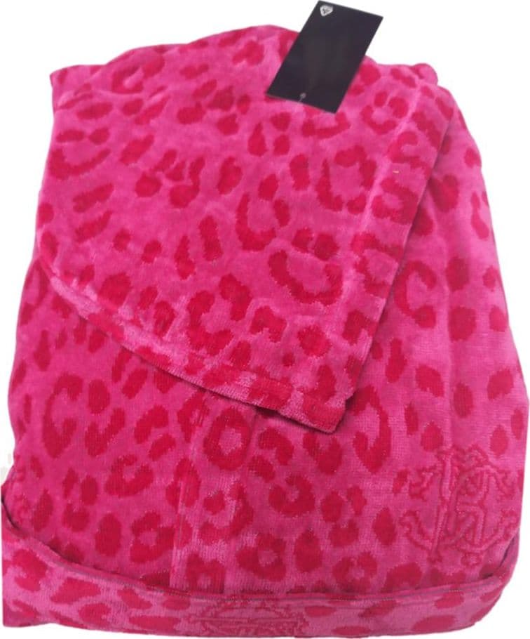 Accappatoio Roberto Cavalli Leo L/XL in spugna velours 100% cotone, effetto vellutato e idrospugna interna, con cappuccio e tasche, fantasia animalier, Made in Italy.