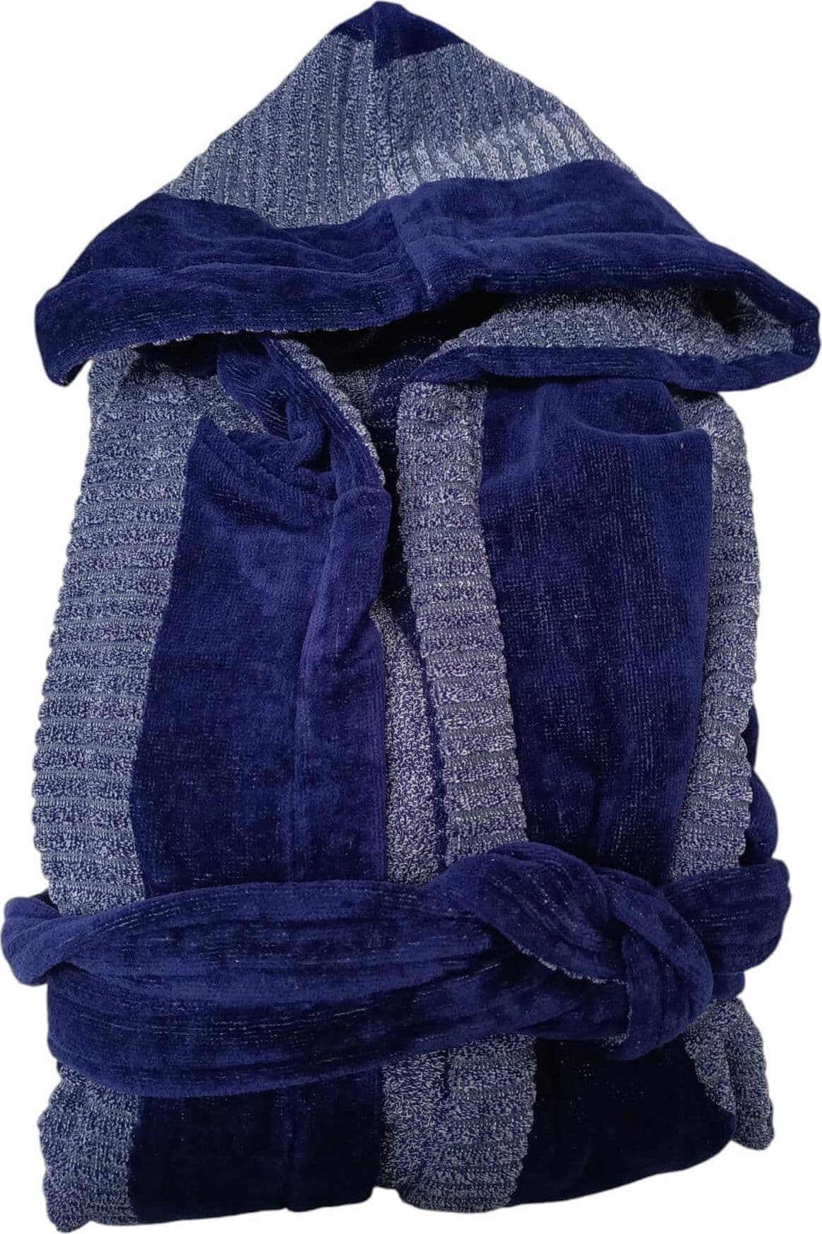 Accappatoio Royal Collection S/M Mirabello Carrara per uomo, esterno in ciniglia, interno in spugna di cotone 450 gr/mq, con cappuccio e tasche, Made in Italy.